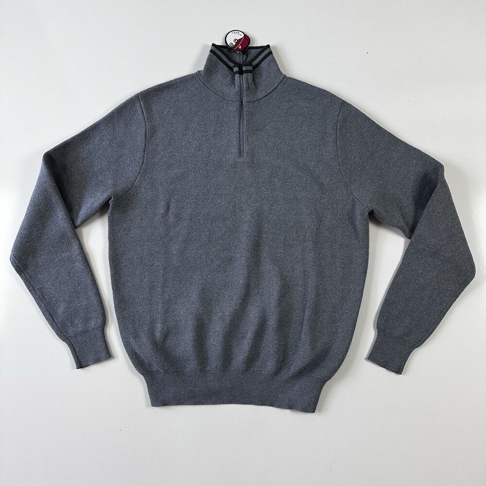 Malbon Evergreen Sorrel Knit 1/4 Zip Sweater Jacket Men's Size Medium Gray